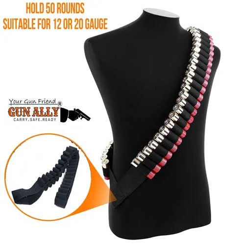 GunAlly Shotgun Bandolier Sling Holds 50 Shells for 12 or 20 Gauge