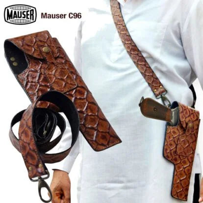 Mauser C96 Pistol Holster | Retro Style Genuine Leather Holster with Bandolier