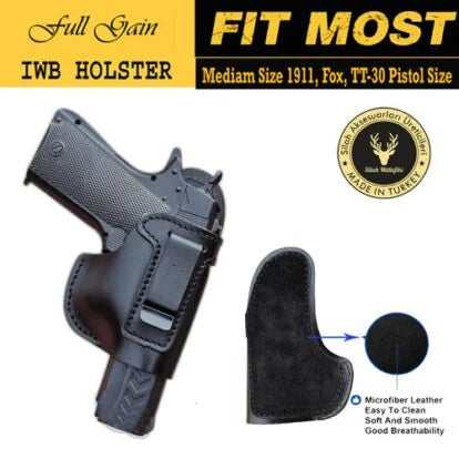Premium Leather MINI-IWB Holster For 1911,TT-30, Champion, Commander, Panther, Fox .32 Pistol or Similar Size