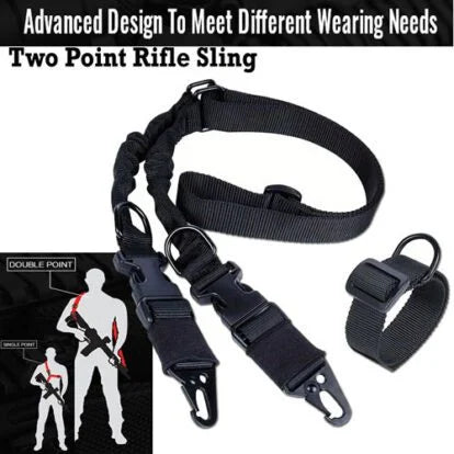 Two Point Rifle Sling Length Adjustable Premium QD Tactical Strap 2-Point Shotgun Slings with Metal Hook Quick Detach D Ring Loop for Outdoor Hunting